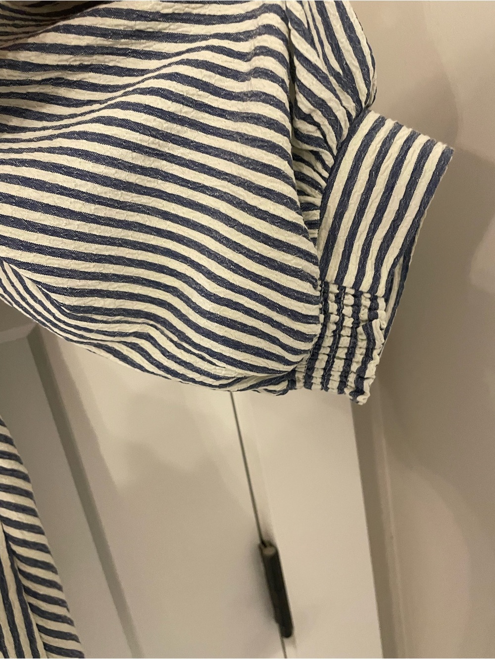 Chenault Navy & White Striped Twist-Front Button Down Shirt - Picture 5 of 7